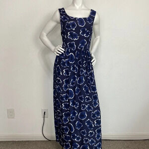 Vintage K.C. Spencer "NEW" Blue Floral Square Neck Sleeveless Maxi Dress Size 12